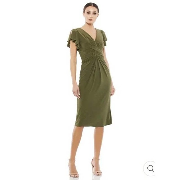 Ieena for Mac Duggal Dresses & Skirts - IEENA for MAC DUGGAL $378 Flounce Sleeve Midi Dress Olive Size 4